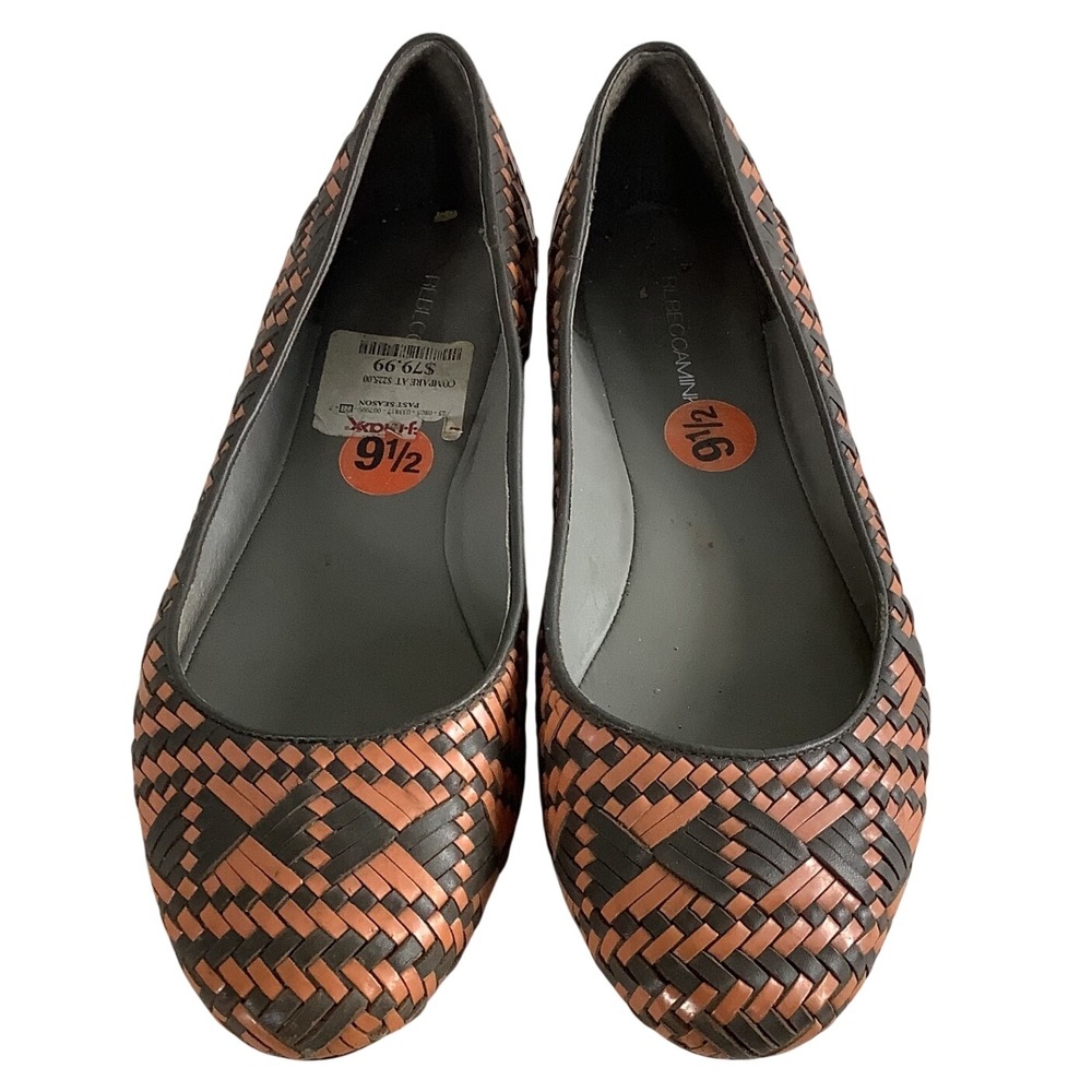Rebecca Minkoff Woven Leather Ballet Flats Brown Tan Size 9.5 Geometric Slip On